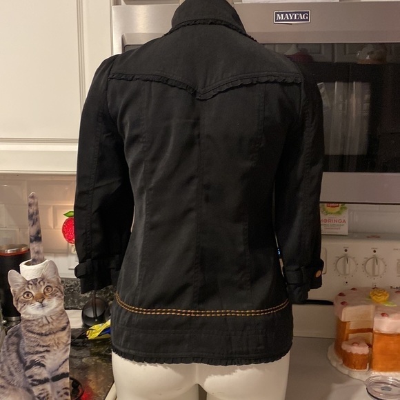 L womens Deep or shallow solid black lined jacket regular size 2 - Picture 2 of 4